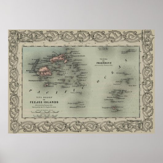 Vintage Fidschi-Karte (1869) Poster (Vorne)