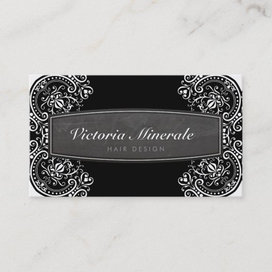 VINTAGE filigrane Filigree-Tafel Schwarz-weiß Visitenkarte (Vorderseite)