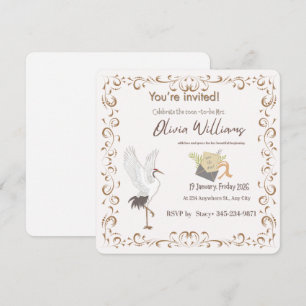 Vintage Filigree-Storch-Hochzeitseinladung   Einladung