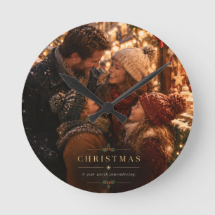 Vintage-Film-Weihnachten, glückliche Familienfeier Runde Wanduhr