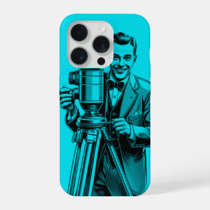 Vintage-Filmkameramann in Blau iPhone 15 Pro Hülle