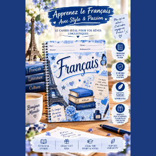 Vintage-Finanzliteratur-Notizbuch   Blaue Blumen  Notizblock