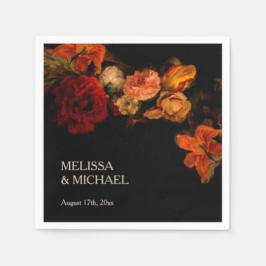 Vintage Fine Art Dark Floral Wedding Serviette (Vorderseite)