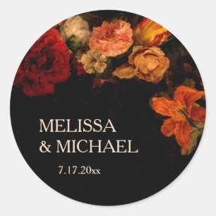Vintage-Fine-Art-Dunkle-Hochzeit-mit-Blumen Runder Aufkleber