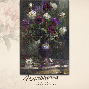 Vintage-Fine-Art-Lila- und Weiße-Rosen-Sträußchen Puzzle