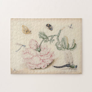 Vintage-Fine-Art mit einer blassrosa Rose und Inse Puzzle