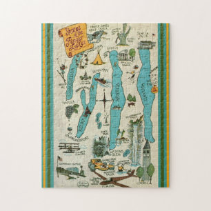 Vintage Finger Lakes 11x14 Karte Puzzle