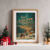 Vintage Finland Rovaniemi Reindeer Poster