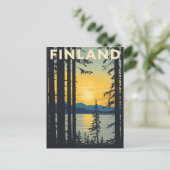 Vintage Finland Travel Poster Sunset Lake Postkarte (Stehend Vorderseite)