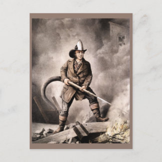 Vintage Fireman-Illustration Postkarte
