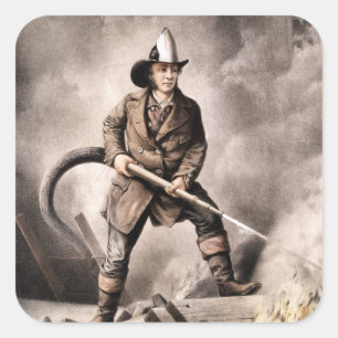 Vintage Fireman-Illustration Quadratischer Aufkleber