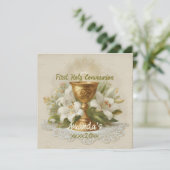 Vintage First Holy Communion Chalice White Lilies Karte (Stehend Vorderseite)