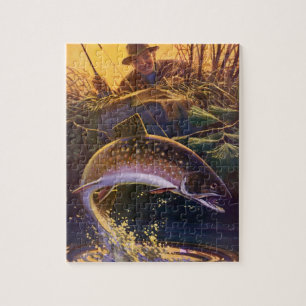 Vintage-Fisch, Angelsport für Bachforellen Puzzle