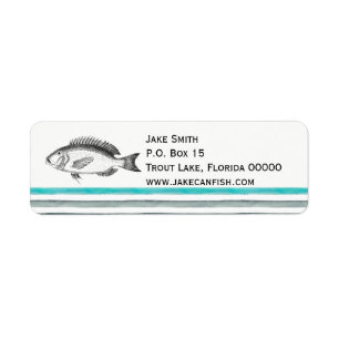 Vintage-Fisch mit Wasserfarb-Linien Angler