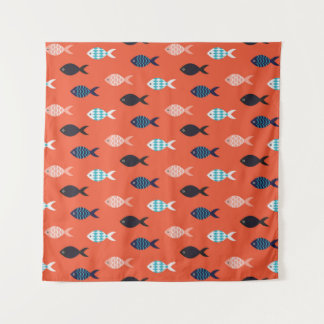 vintage Fisch nahtloses Muster. Schwarm von Fische Wandteppich