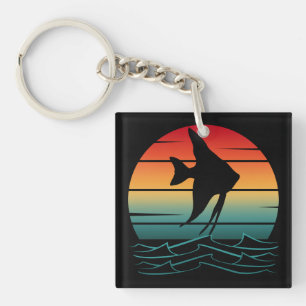 Vintage Fisch Sonnenuntergang Angeln Schlüsselanhänger