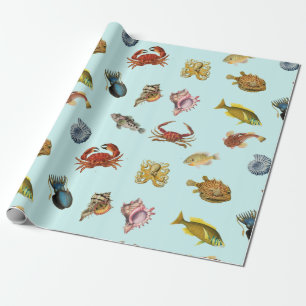 Vintage-Fisch- und Muschelkollektion Nautical Mari Geschenkpapier