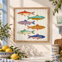 Vintage-Fisch-Wandkunstposter Küstenküchen-Dekor