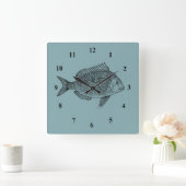 Vintage Fischdarstellung Quadratische Wanduhr (Zuhause)