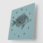Vintage Fischdarstellung Quadratische Wanduhr (Winkel)