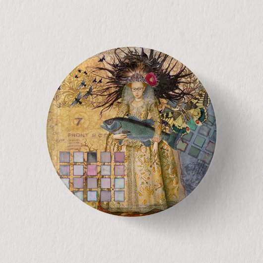 Vintage-Fische-Frau-Gotik-Klassiker Button (Vorderseite)