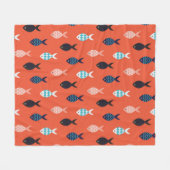 Vintage Fische, korallenrotes Muster. Fleecedecke (Vorderseite (Horizontal))