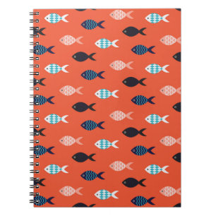 Vintage Fische, korallenrotes Muster. Notizblock