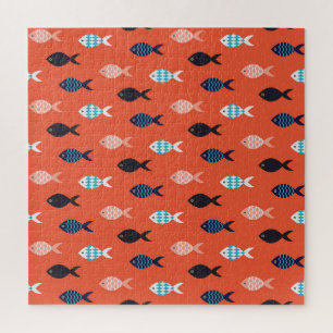 Vintage Fische, korallenrotes Muster. Puzzle