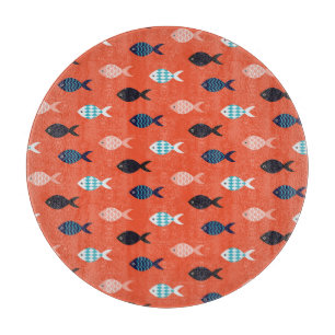 Vintage Fische, korallenrotes Muster. Schneidebrett