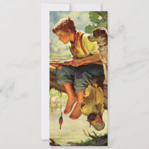 Vintage Fischerei, Junge mit seiner Welpe und sein