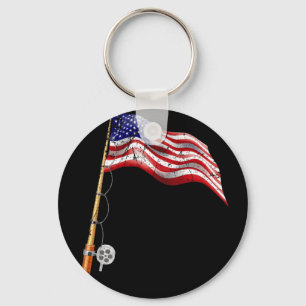 Vintage Fischerei unter amerikanischer Flagge Fisc Schlüsselanhänger