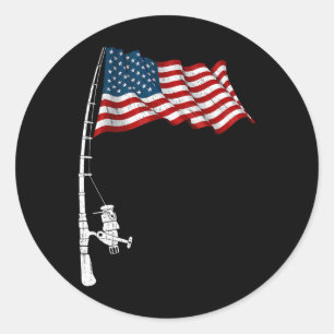 Vintage Fischerei unter amerikanischer Flagge Funn Runder Aufkleber