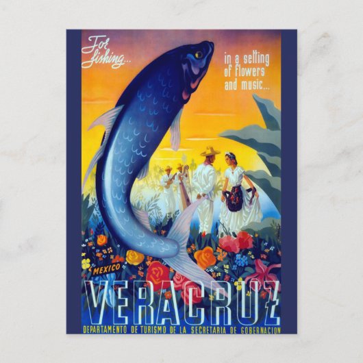 Vintage Fischerei Vera Cruz Mexikanischer Tourismu Postkarte (Vorderseite)