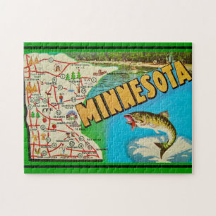 Vintage Fischige Minnesota Karte Puzzle