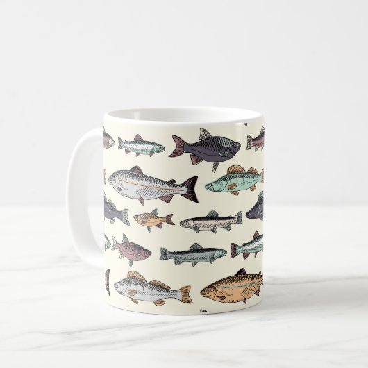 Vintage Fischzeichnungen, nahtlos. Kaffeetasse (Vorderseite Links)