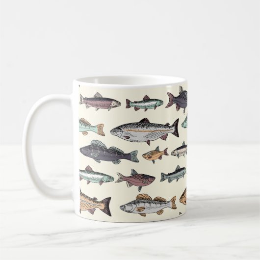 Vintage Fischzeichnungen, nahtlos. Kaffeetasse (Links)