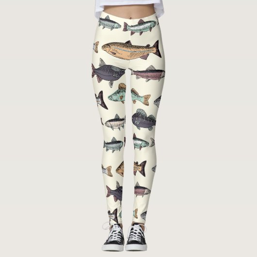 Vintage Fischzeichnungen, nahtlos. Leggings (Vorderseite)