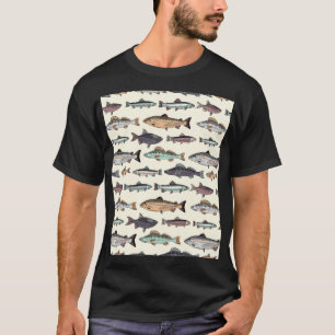 Vintage Fischzeichnungen, nahtlos. T-Shirt