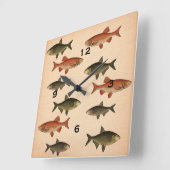 Vintage Fish Illustrations Wall Clock Quadratische Wanduhr (Winkel)