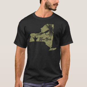 Vintage Fish New York State Karte NY Fliegenfische T-Shirt