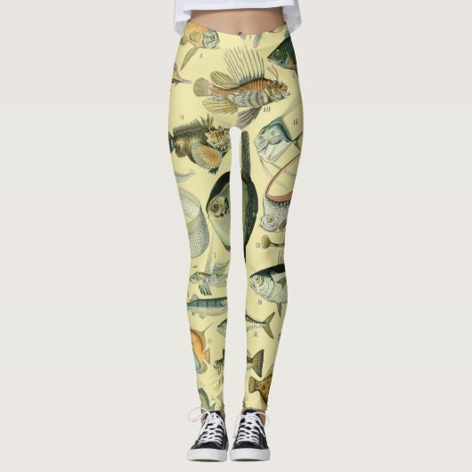 Vintage Fish Scientific Fishing Art Leggings (Vorderseite)