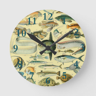 Vintage Fish Scientific Fishing Art Runde Wanduhr