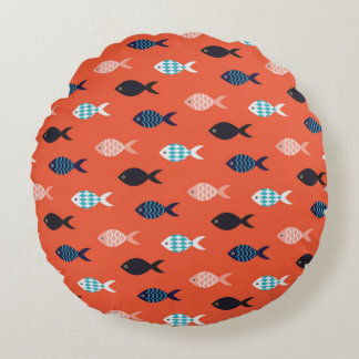 vintage fish seamless pattern. Shoal of fish in ro Rundes Kissen
