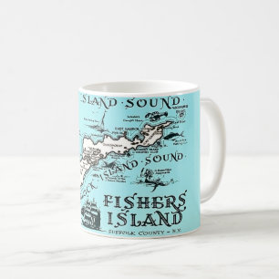 Vintage-Fishers-Island-NY-Karten-Tasse Kaffeetasse