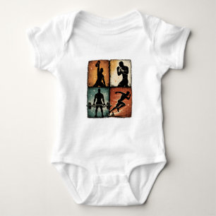 Vintage Fitness Silhouette Grid Workout T-Shirt Ar Baby Strampler