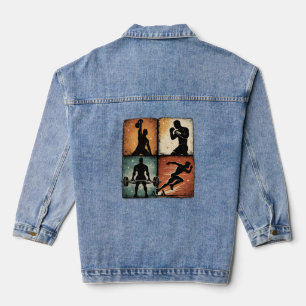 Vintage Fitness Silhouette Grid Workout T-Shirt Ar Jeansjacke