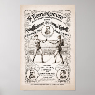 Vintage Fitzsimons vs Corbett Boxkampf Poster