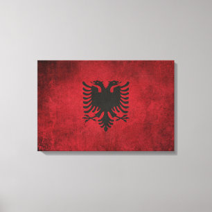 Vintage Flagge Albaniens mit Abnutzungseffekten Leinwanddruck