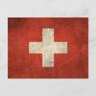 Vintage Flagge der Schweiz mit Abnutzungseffekten Postkarte