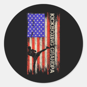 Vintage-Flagge der USA MMA-Kickboxkämpfer-Opa Si Runder Aufkleber
